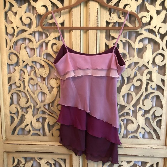 S bebe tiered ruffle chiffon spaghetti purple top - Picture 2 of 14